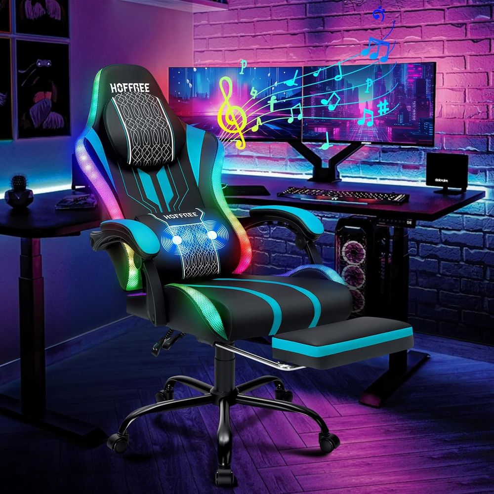 Bluetooth Speaker - Kursi Gaming dengan Lampu LED, Speaker,