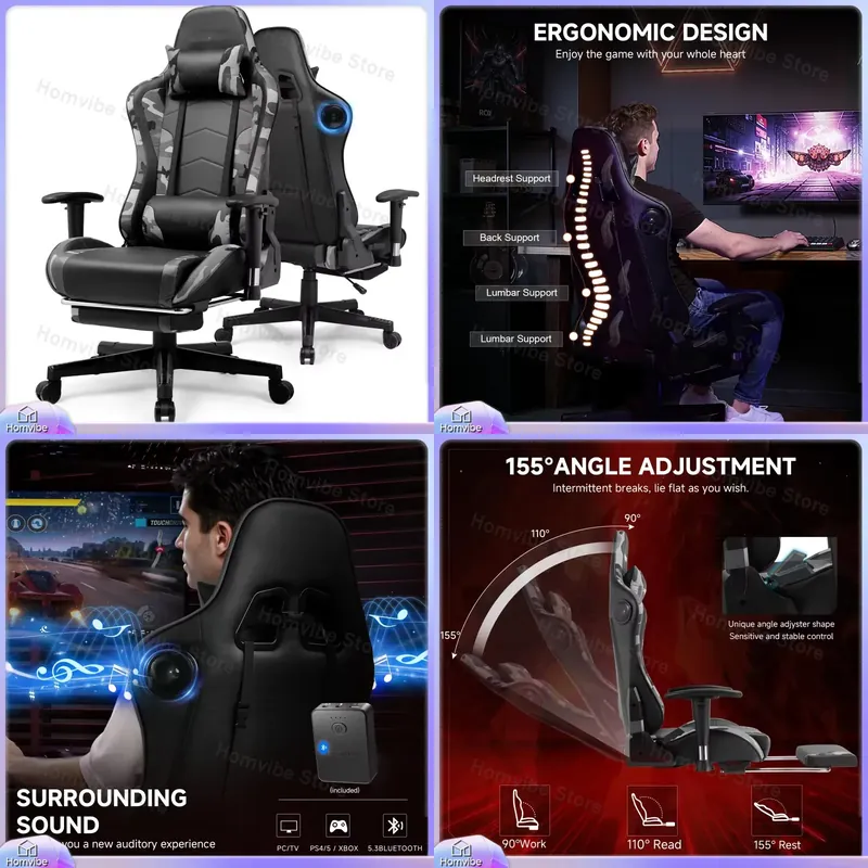 Bluetooth Speaker - Kursi Gaming Ergonomis dengan Speaker Bluetooth,